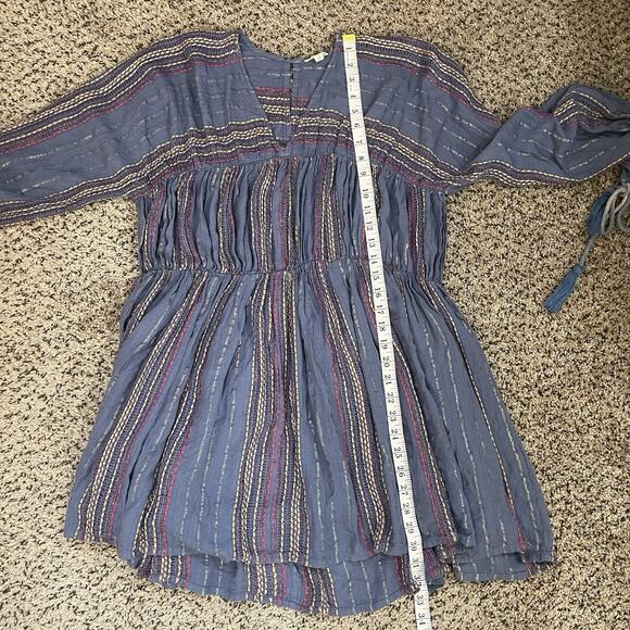 EN CRÈME Blue Colorful Metallic Tiered Sun Dress Tie‎ Tassel Sleeve Boho Sz S - Picture 11 of 11